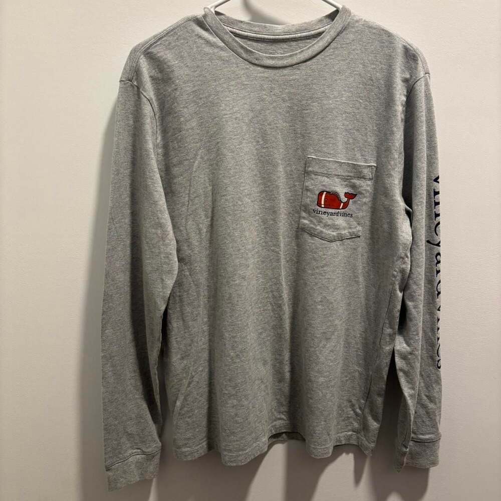 Vineyard Vines Football Whale Long Sleeve Pocket Tee